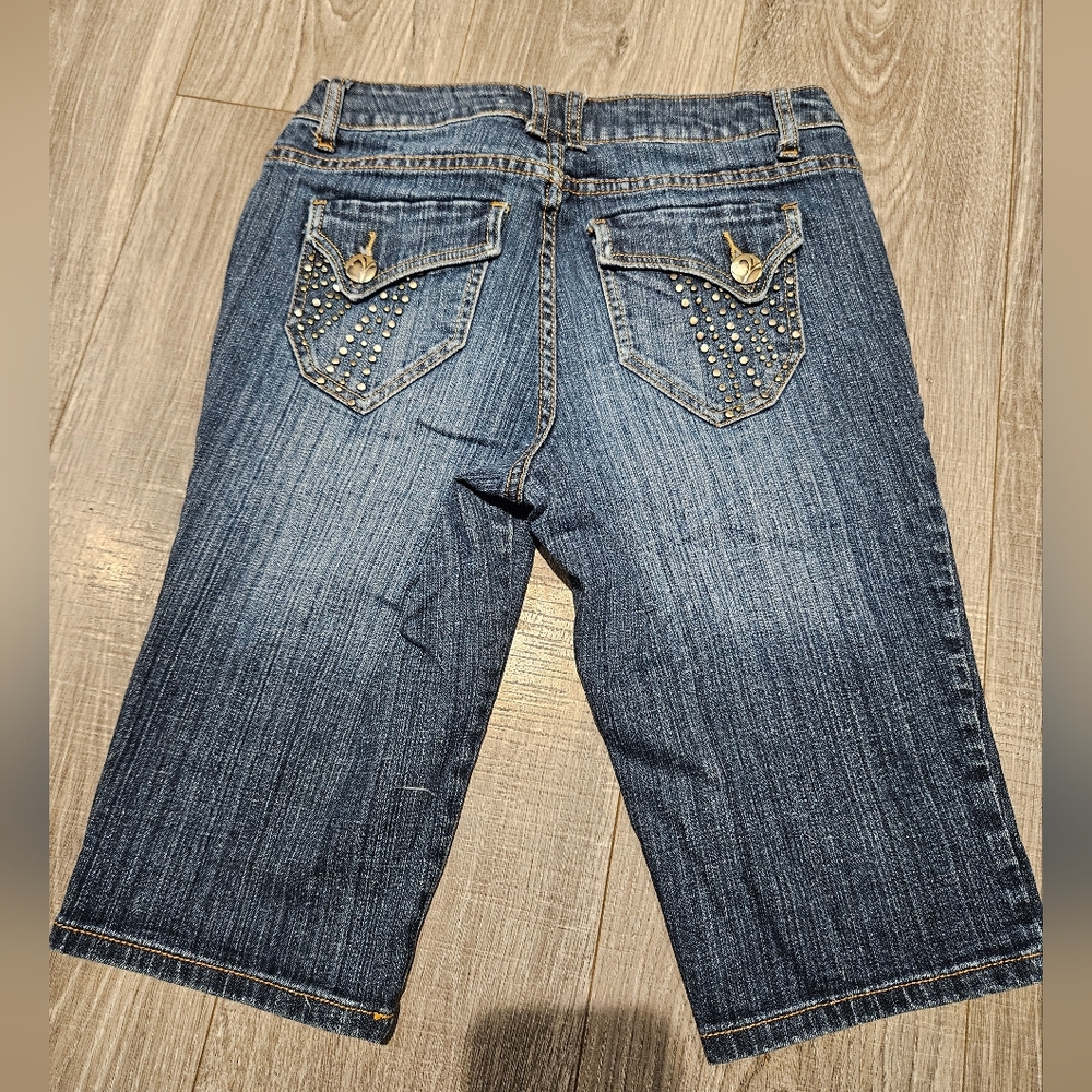 Y2K 90s fashion bug nailhead embellished pocket jeans capris size 6